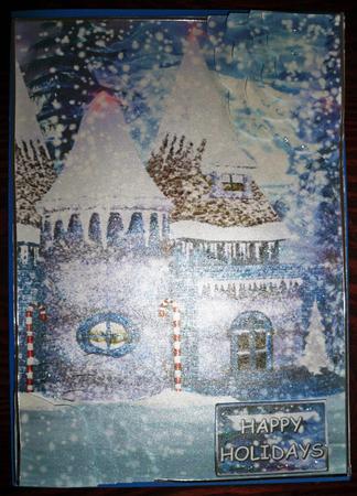 Winter Christmas Scene with Corner Pyramid Scallops by Helen Gomm