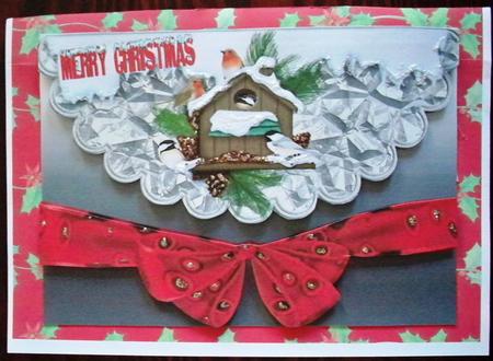 Robins in the Snow on Scalloped Envelope A4 by Helen Gomm