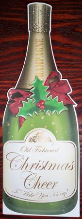 Large Dl Christmas Champagne Bottle Shaped Card by Helen Gomm