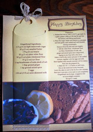Gingerbread Recipe Birthday Bookmark Card by Helen Gomm