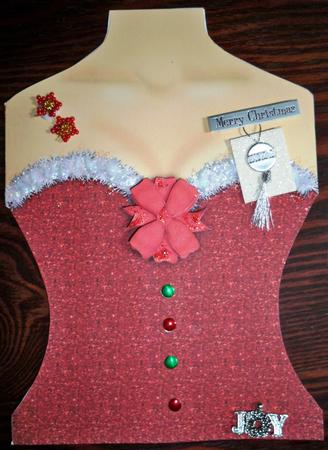 Festive Red Corset with Tinsel Edge and 3D Bow by Helen Gomm