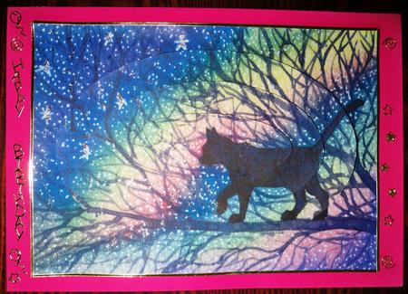 Starry, Starry Night - Cat Out and About - Oval Pyramid by Helen Gomm