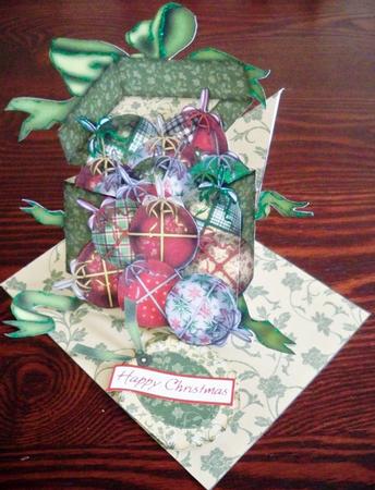 Box of Christmas Ornaments Twisted Easel Card by Helen Gomm