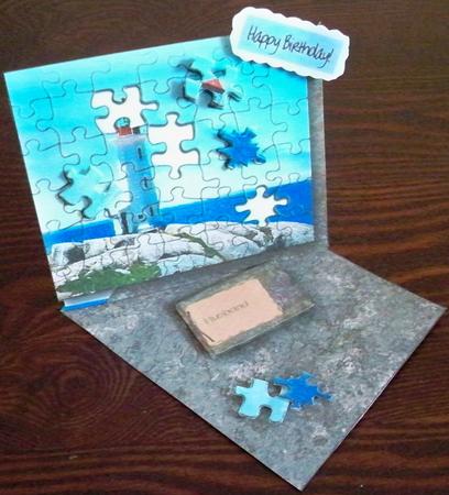 Lighthouse Puzzle Over the Edge Easel Card by Helen Gomm