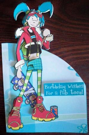 Skater Girl Shaped Card. by Helen Gomm