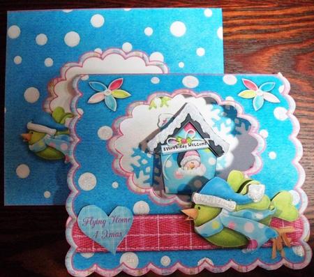 Flying Home for Christmas Scalloped Tent Card with Envelope by Helen Gomm