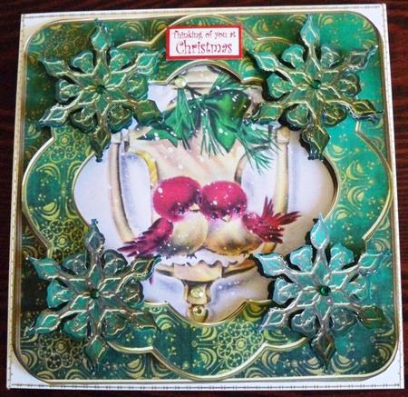 Christmas Lovebirds2 Goldflake Fancy 8in Decoupage Cf Kit by Helen Gomm