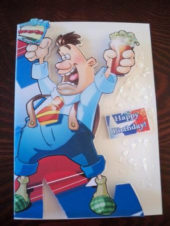 Beer, Cake and Birthday Dude! Shaped Card. by Helen Gomm