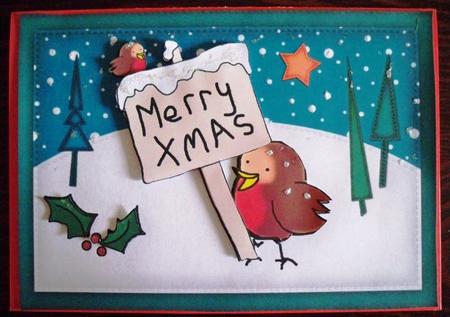 A5 Xmas Robins Quick Card N 3D Decoupage by Helen Gomm
