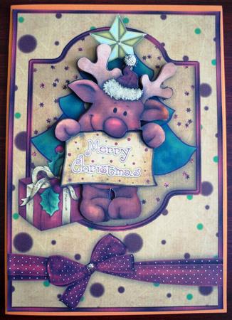 Little Rudolph's Christmas Message Card Front and Decoupage by Helen Gomm