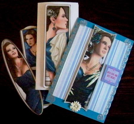 Art Deco Ladies Toppers/bookmarks Blue by Helen Gomm