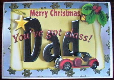 Dad with Vintage Car for Christmas on a Scroll by Helen Gomm