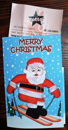 Xmas Skiing Santa Lottery Wallet Card by Helen Gomm