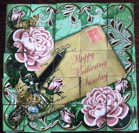 Pink Roses Green Mothering Sunday 8in Paper Weaving Card Kit by Helen Gomm