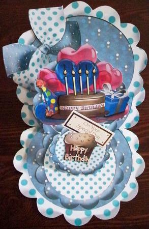 Birthday Cake Triple Easel Card & Envelope by Helen Gomm