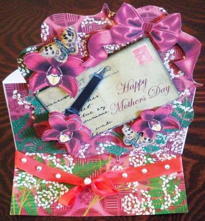 Red Orchid Mothers Day Easel Bracket Card & Envelope Kit by Helen Gomm