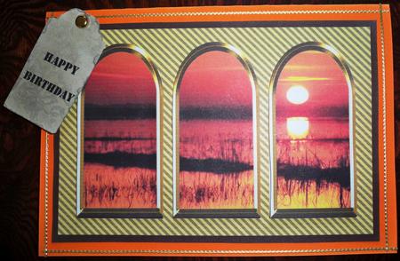 Three Arches Card - Sunset on the Marshes by Helen Gomm