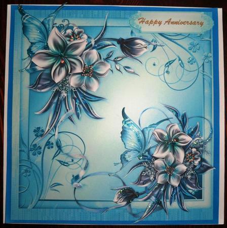 Beautiful Aqua Marine Blue Flower Spray and Butterflys by Helen Gomm