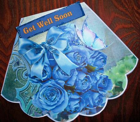 Blue Roses with Bow and Butterflies Rocker Card by Helen Gomm