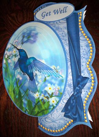 Blue Hummingbird Over the Edge Bracket Card by Helen Gomm