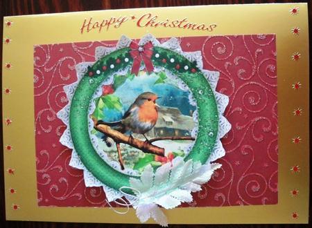 Christmas Robin & Holly Plate + 6 x Toppers by Helen Gomm