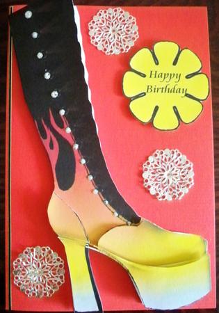 Boots on Fire! Shaped Card by Helen Gomm