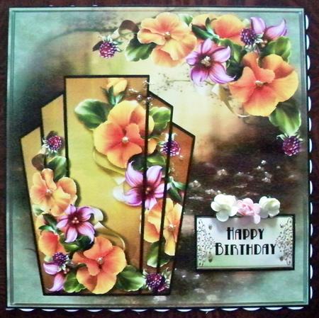 Art Deco Peach Pansies Square by Helen Gomm