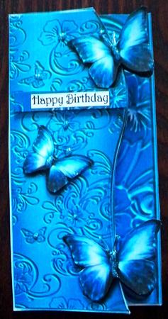 Butterfly Fold Back Card - Blue by Helen Gomm
