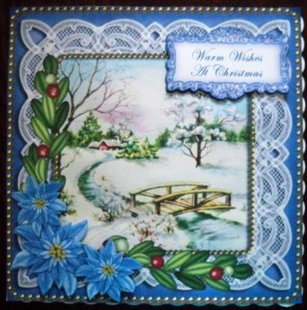 Blue Snowscene Wishes at Christmas 8in Sentiment Topper by Helen Gomm