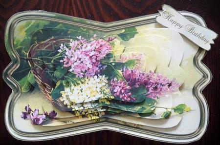Beautiful Painted Flower Shaped Card , Decoupage & Sentiment by Helen Gomm