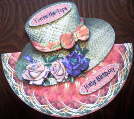 Rose Straw Hat Topped Wobble Card Mini Kit by Helen Gomm