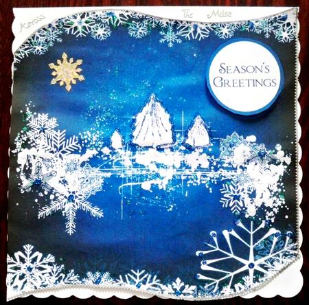 Snowflakes & Trees White Silhouette - Blue by Helen Gomm
