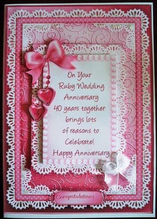 A5 Ruby Wedding Lace and Pearls Quick Card with Pyramage by Helen Gomm