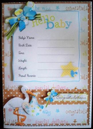 Baby Boy Announcement Keepsake Decoupage Card by Helen Gomm