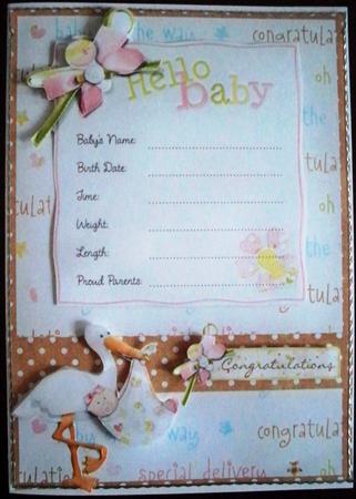 Baby Girl Announcement Keepsake Decoupage Card by Helen Gomm