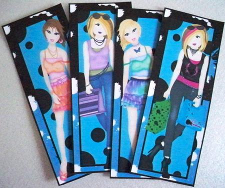 4 Blue Teenage Girk Bookmarks or Dl Toppers by Helen Gomm
