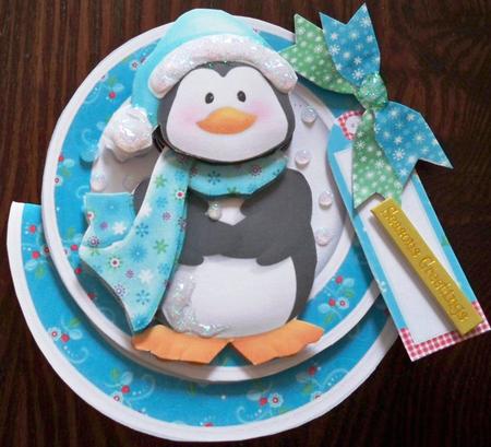 Christmas Penguin in Scarf Rocker Card by Helen Gomm