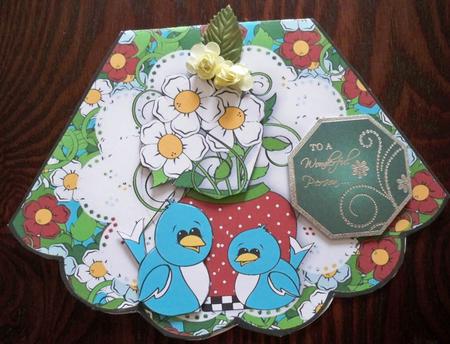 Daisies with Blue Birds on Floral Rocker by Helen Gomm