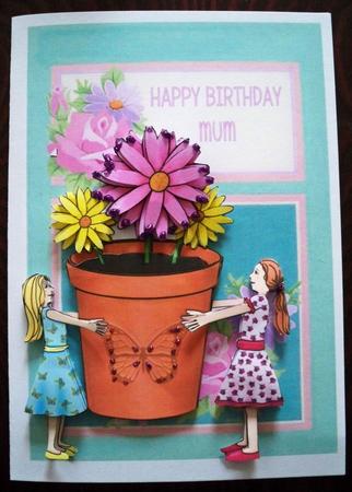 Little Girls Holding Giant Flower Pot by Helen Gomm