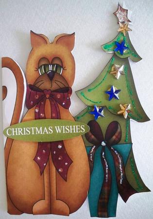 Christmas Cat and Tree Shaped Card by Helen Gomm
