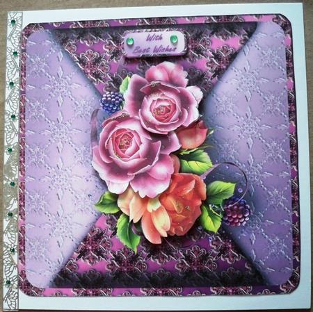 Pink and Peach Roses Mock Wrap Card Front by Helen Gomm