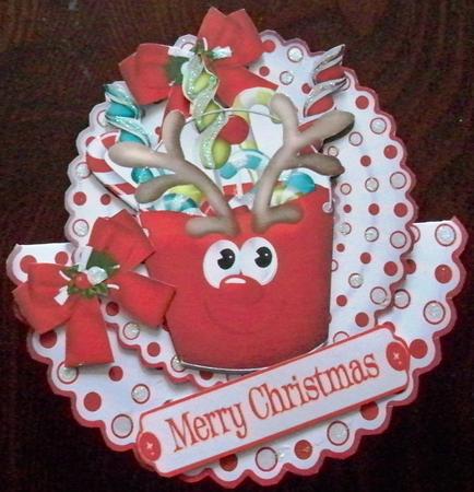 Reindeer Bucket with Funny Face Rocker Card by Helen Gomm
