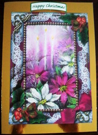 Pink Poinsettia Holly One Edge Scallop Bottom 7x5in Stacker by Helen Gomm