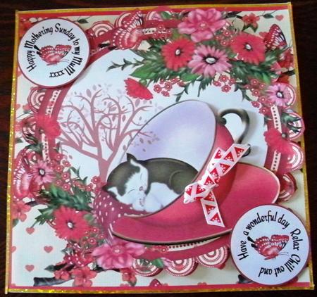 Kitty in a Teacup Floral by Helen Gomm
