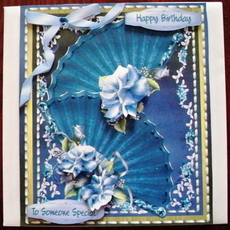 Lovely Blue Fans and Roses by Helen Gomm