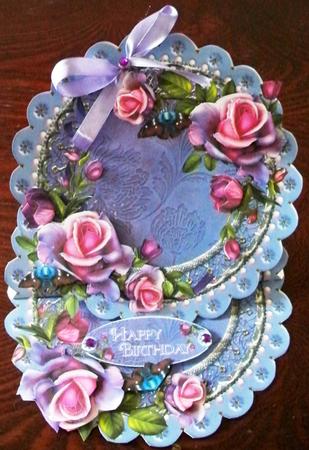 Lilac Roses Scalloped Round Easel Card Mini Kit by Helen Gomm