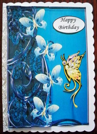 Light Blue Framed Butterfly Side Stacker Card Front by Helen Gomm