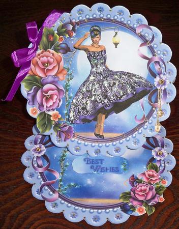 Lilac Rock and Roll Lady Round Easel Card Mini Kit by Helen Gomm