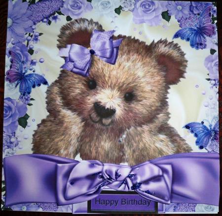 Fuzzy Bear in Flower Frame with Butterflies 8x8 by Helen Gomm