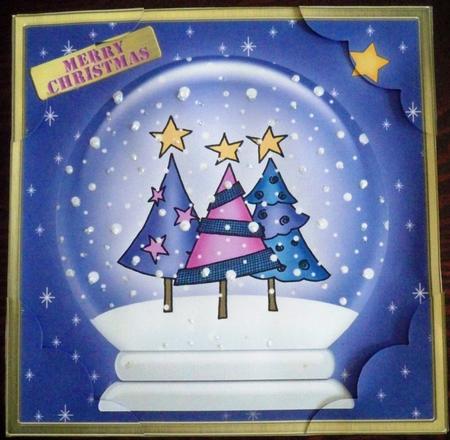 Funky Xmas Trees Snowglobe 8 x 8 Scalloped Corner Topper by Helen Gomm
